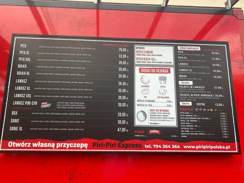 Piri Piri Kebab menu