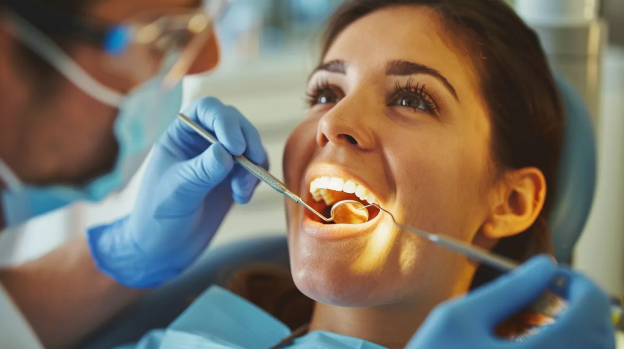 osoba z b&oacute;lem zęba w gabinecie dentystycznym