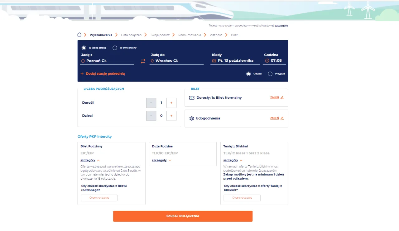 Aplikacja mobilna PKP Intercity lub strona intercity.pl