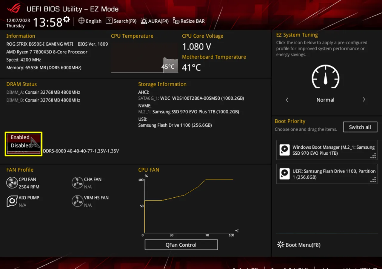 przykładowy ekran bios uefi z opcją xmp