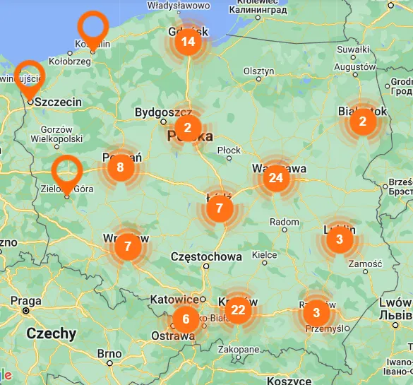 Automat z soczewkami kontaktowymi w przestrzeni publicznej lub mapa lokalizacji soczewkomat&oacute;w w Polsce