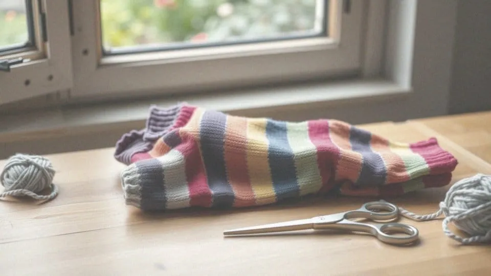 narzędzia do szycia ubranka dla psa ze skarpety