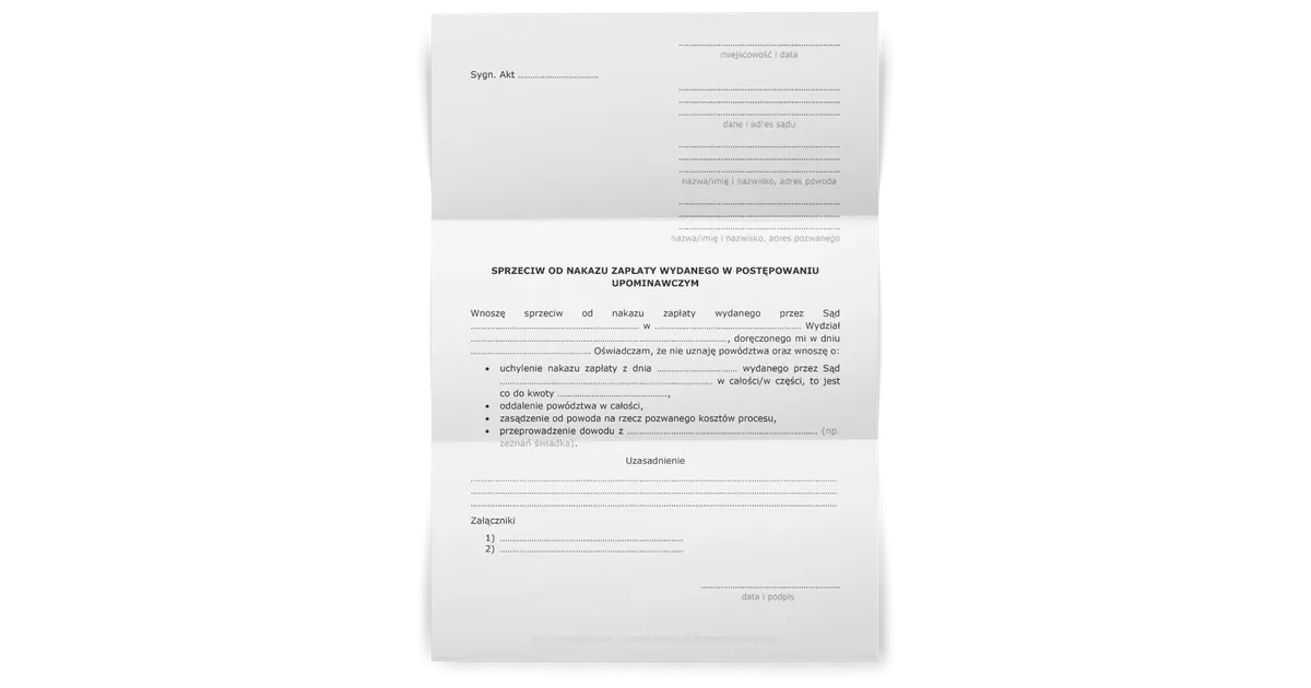 Wz&oacute;r nakazu zapłaty z e-sądu