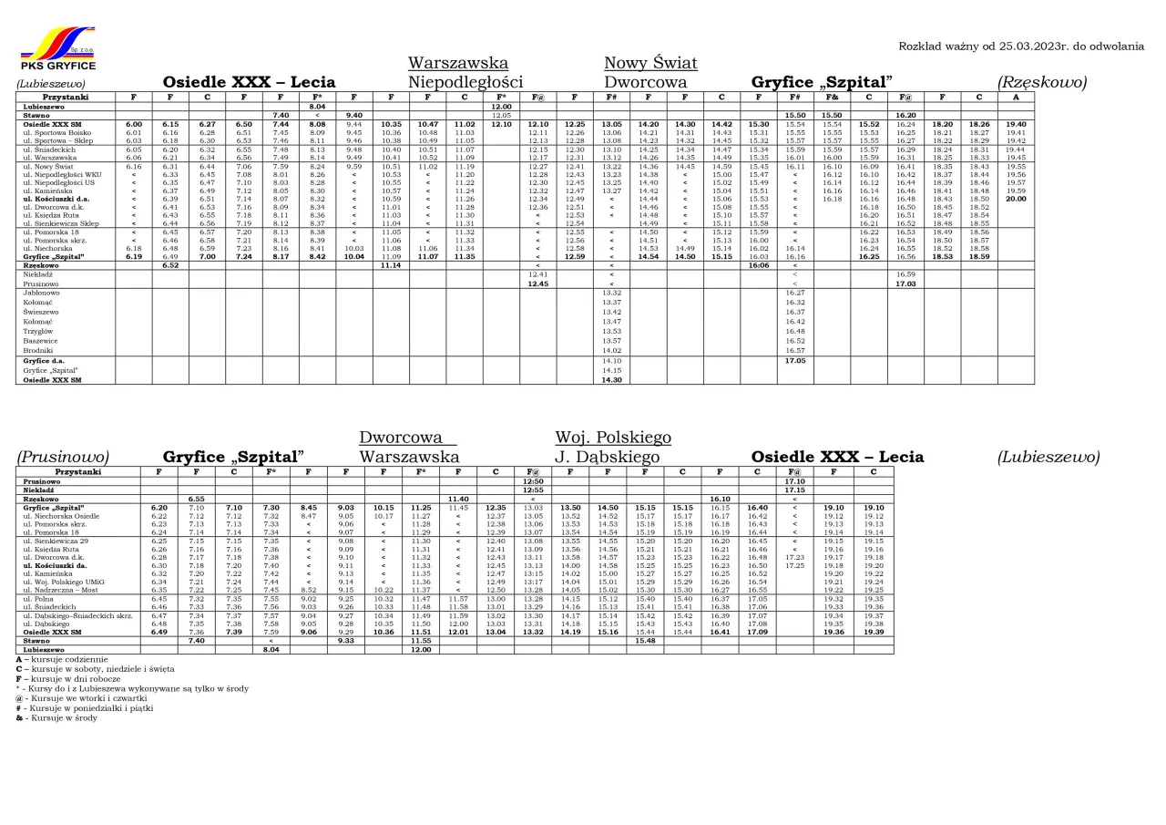 rozkład jazdy autobus&oacute;w online PKS Gryfice