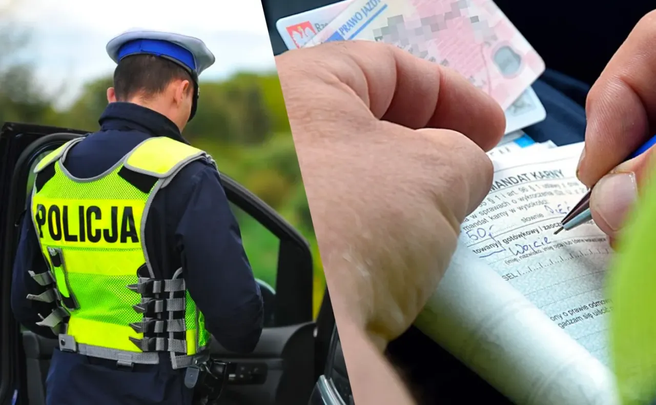 Policjant w kamizelce odblaskowej i ręka pisząca mandat. Czy można zrobić przegląd samochodu przed terminem?