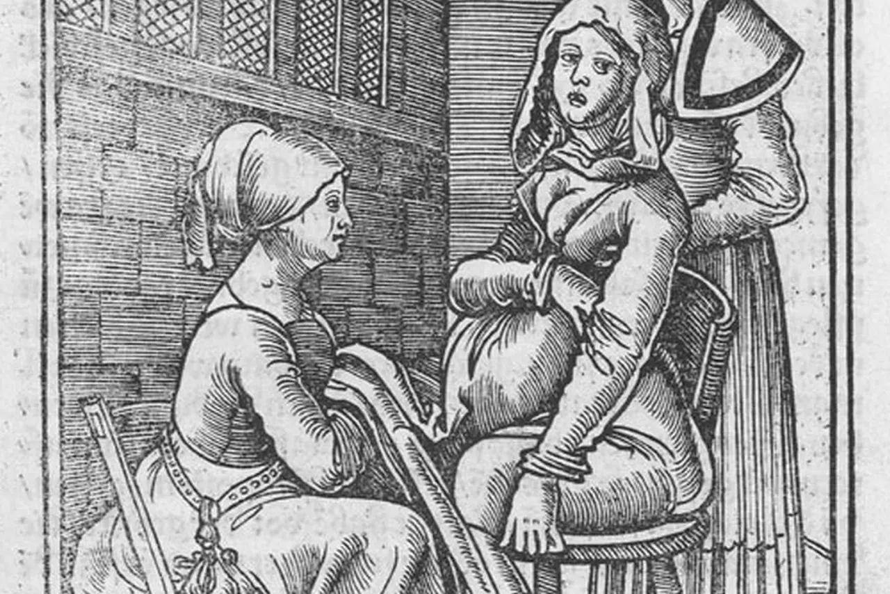 Średniowieczna akuszerka stołek porodowy