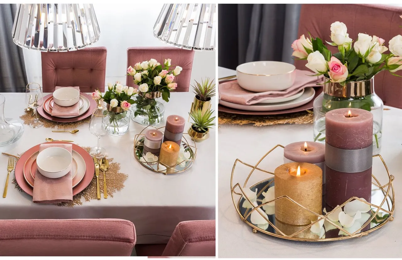 Romantyczny st&oacute;ł z eleganckimi tekstyliami