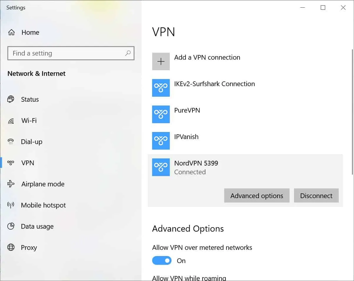 Ustawienia VPN Windows 10