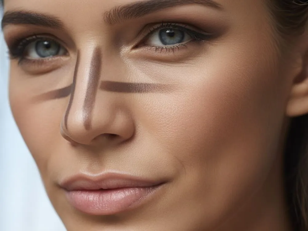 konturowanie nosa szerokiego długiego z garbkiem schemat