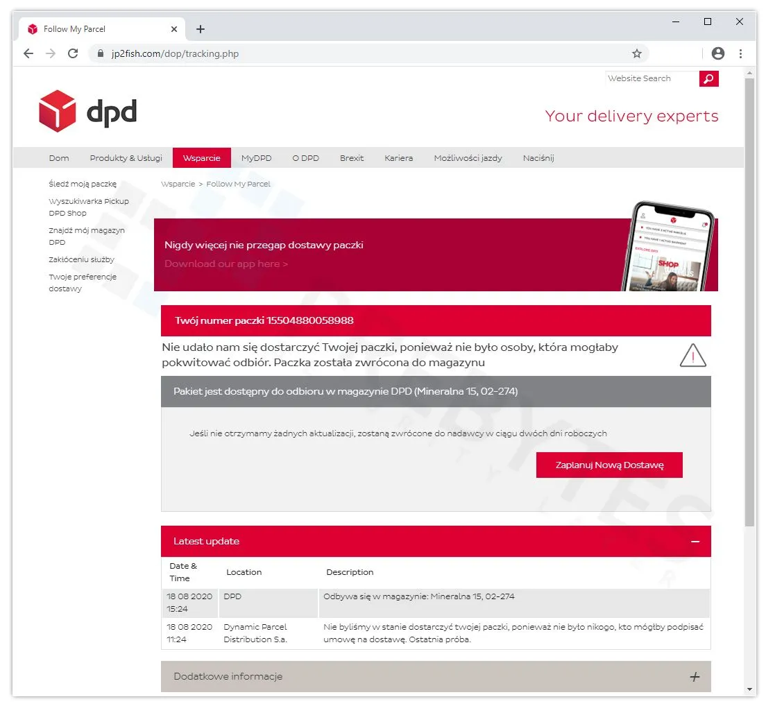 DPD powiadomienie SMS e-mail