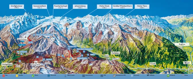 Mapa Grossglockner Hochalpenstrasse z punktami widokowymi