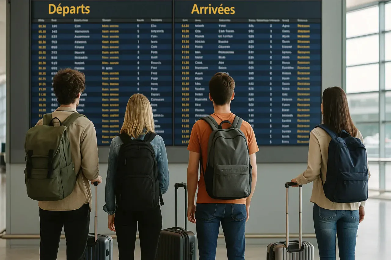 voyageur avec sac &agrave; dos cabine dans un a&eacute;roport