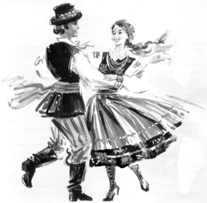 historyczna ilustracja tańca polka XIX wiek Czechy