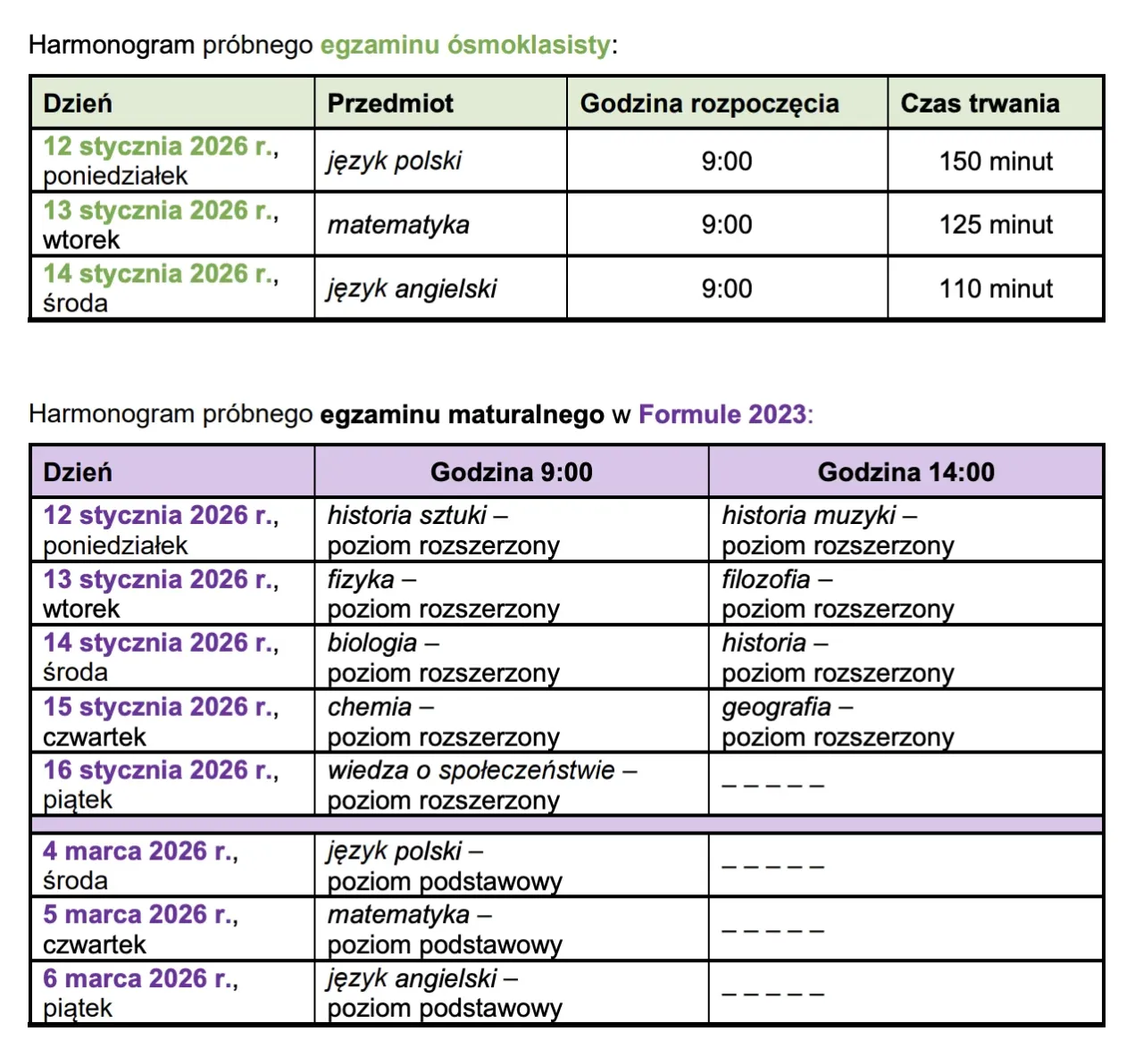 matura 2026 obowiązkowe egzaminy