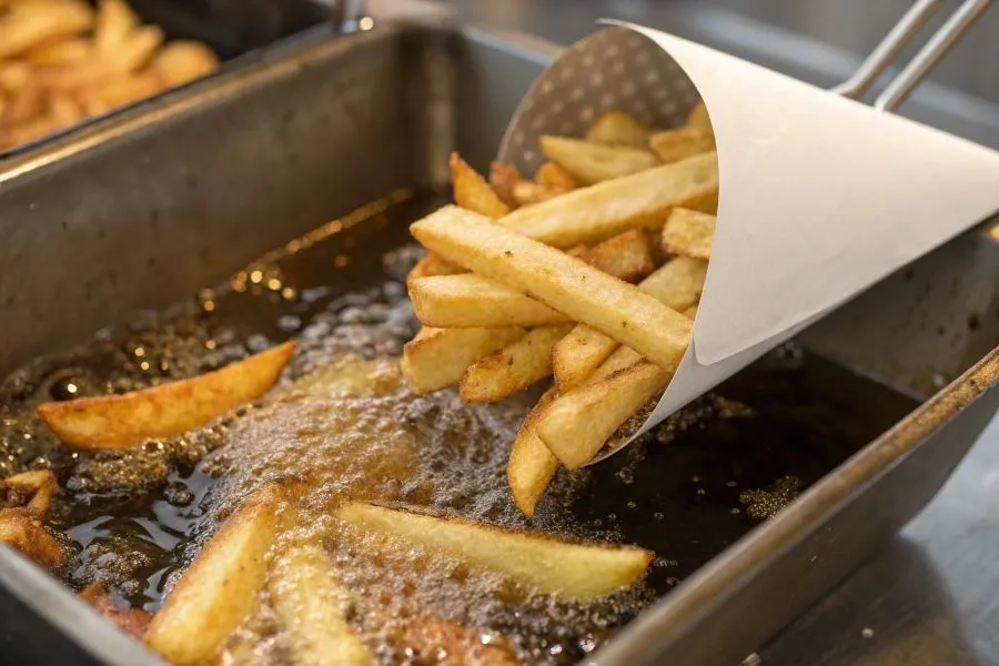 belgijskie frytki podwójne smażenie