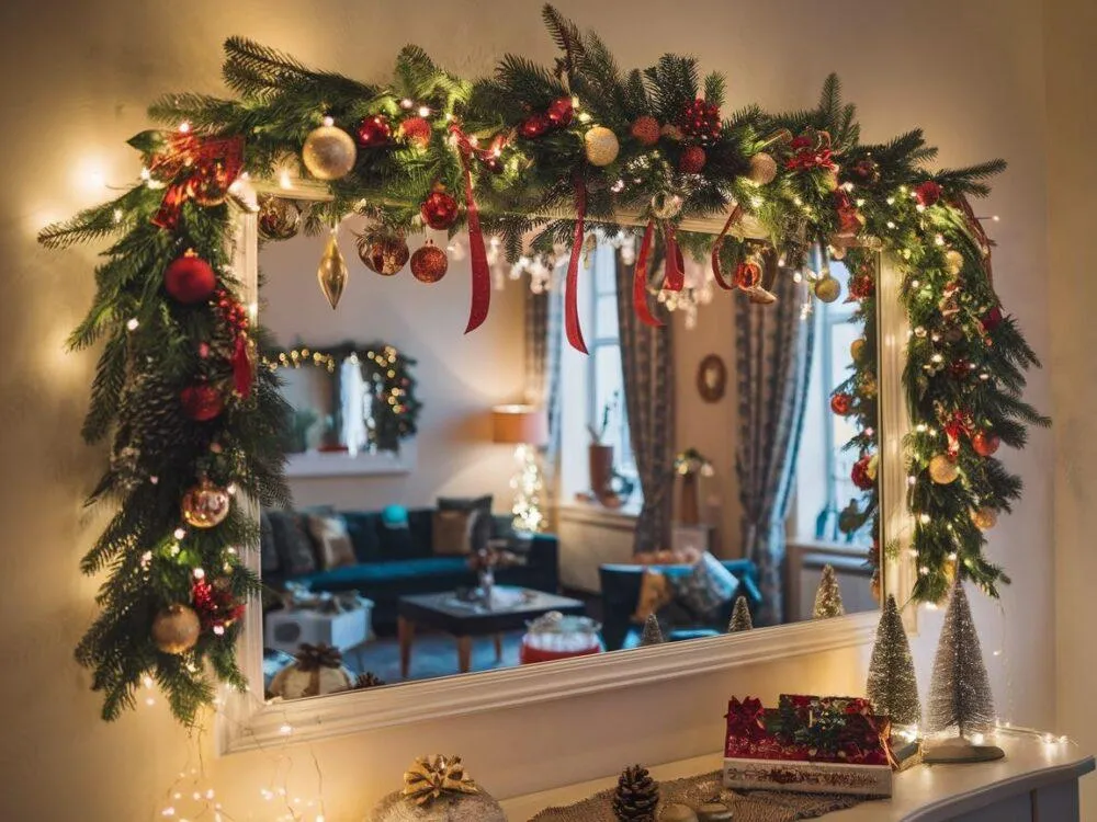 świąteczna girlanda na lustrze