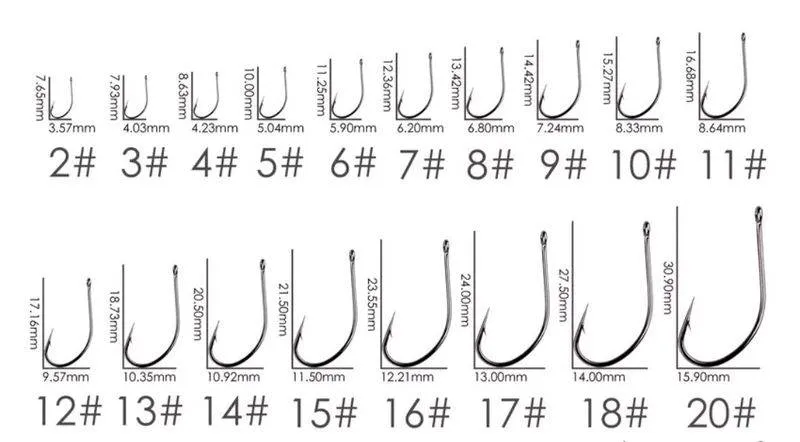 r&oacute;żne rozmiary haczyk&oacute;w wędkarskich na jesiotra