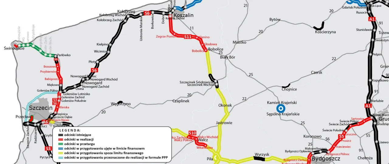 Samochód na drodze ekspresowej S6 lub S11