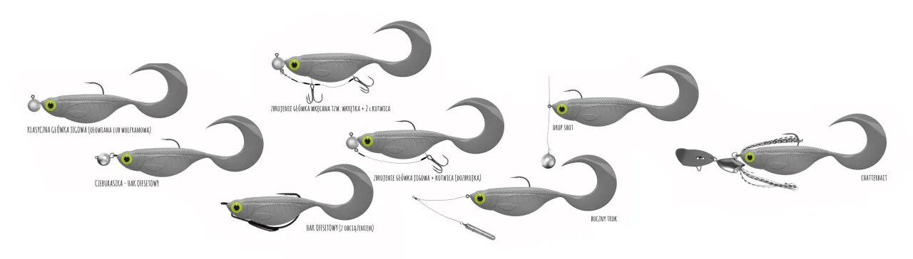 wędkarz z gumową przynętą i haczykiem