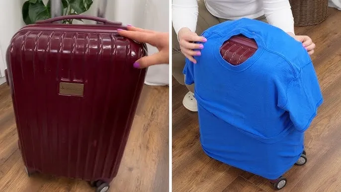 kobieta sprawdzająca walizkę przed lotem