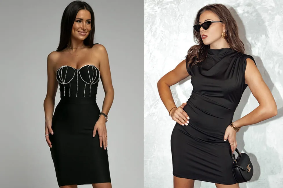 czarna sukienka na wesele stylizacje z kolorowymi dodatkami