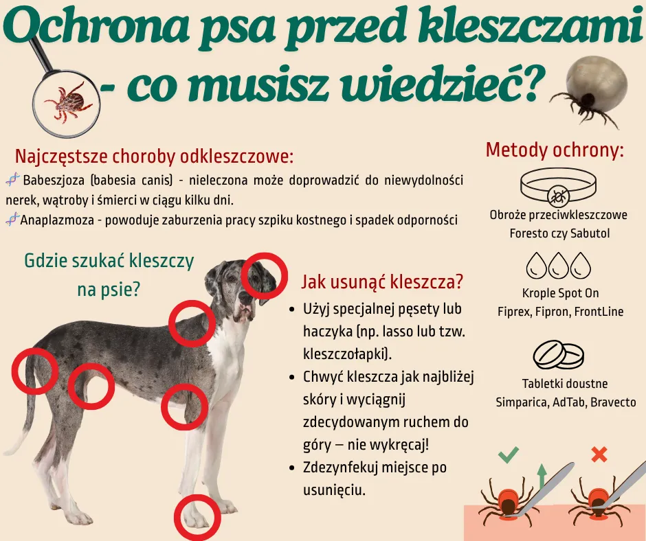 kleszcz na psie, choroby odkleszczowe u psa infografika