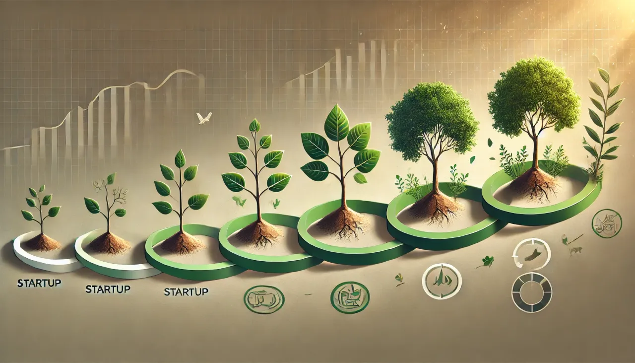 Wykres cyklu życia firmy z ikonami prawnymi