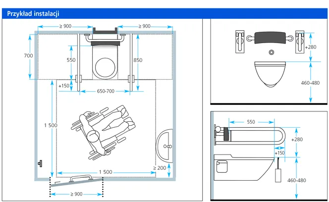 projekt łazienki dla niepełnosprawnych wymiary