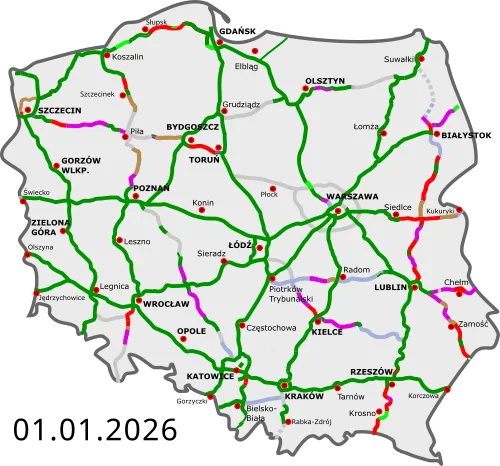 Mapa autostrad Polska 2026