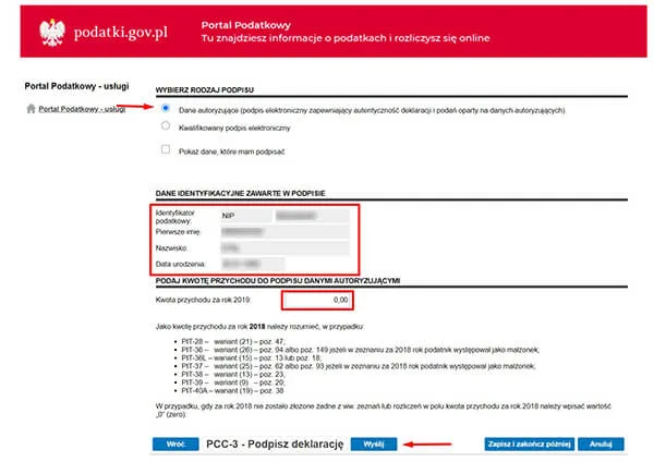 Formularz PCC-3 e-Deklaracje podatki.gov.pl