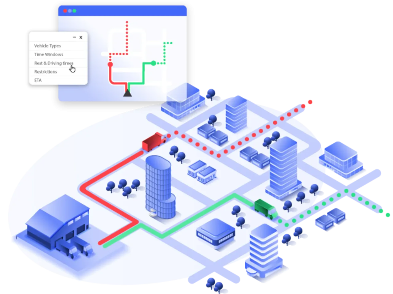 spedytor przy komputerze, planowanie trasy, mapy transportowe