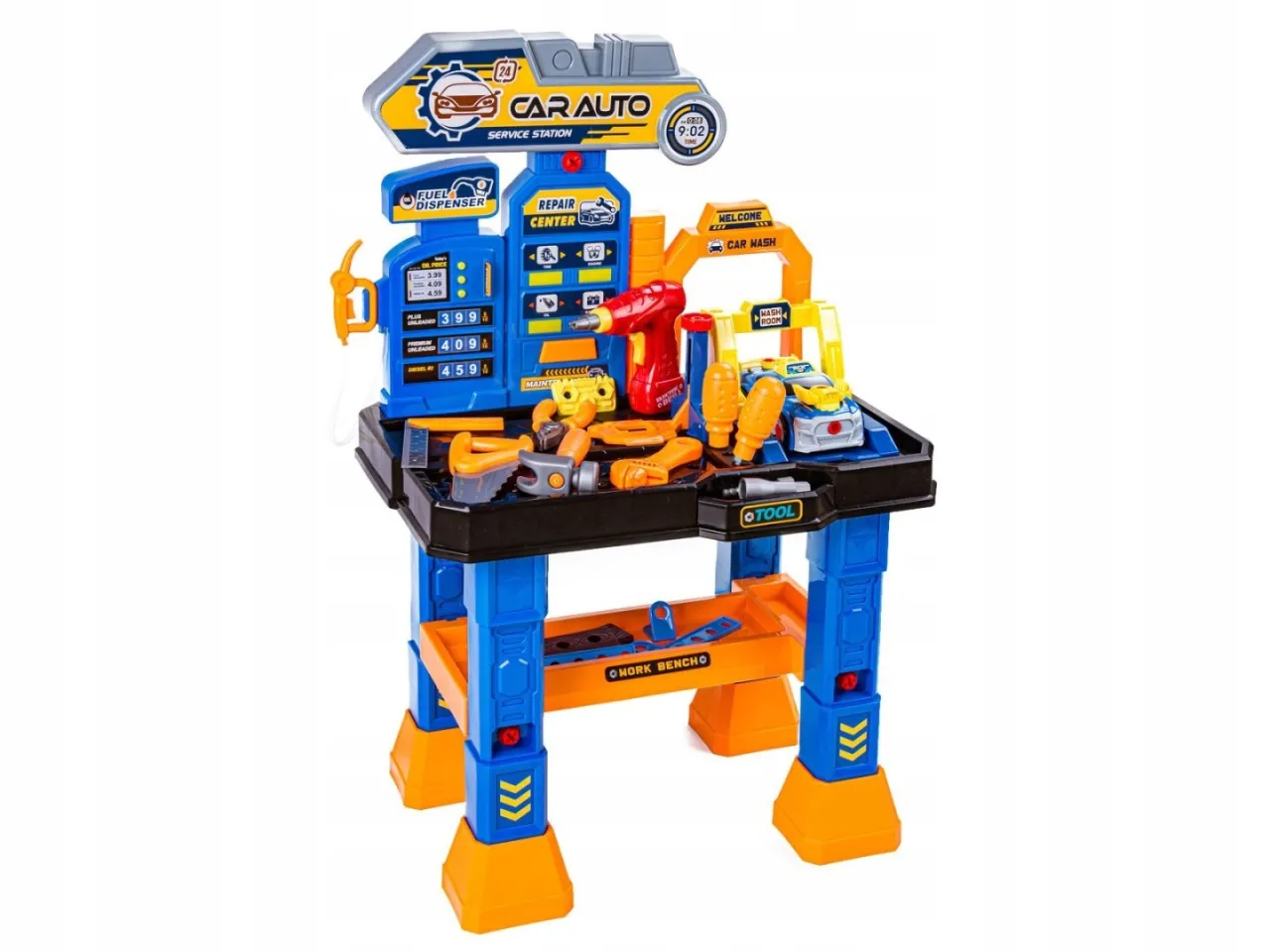 dziecko bawiące się warsztatem samochodowym zabawka