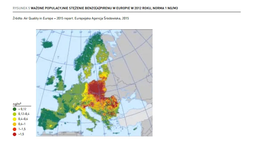 Mapa zanieczyszczeń powietrza Polska benzo(a)piren