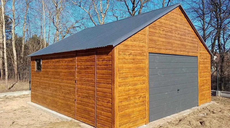 garaż blaszany ocynk akryl drewnopodobny