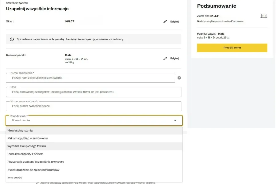 Koszty zwrotu paczki InPost infografika