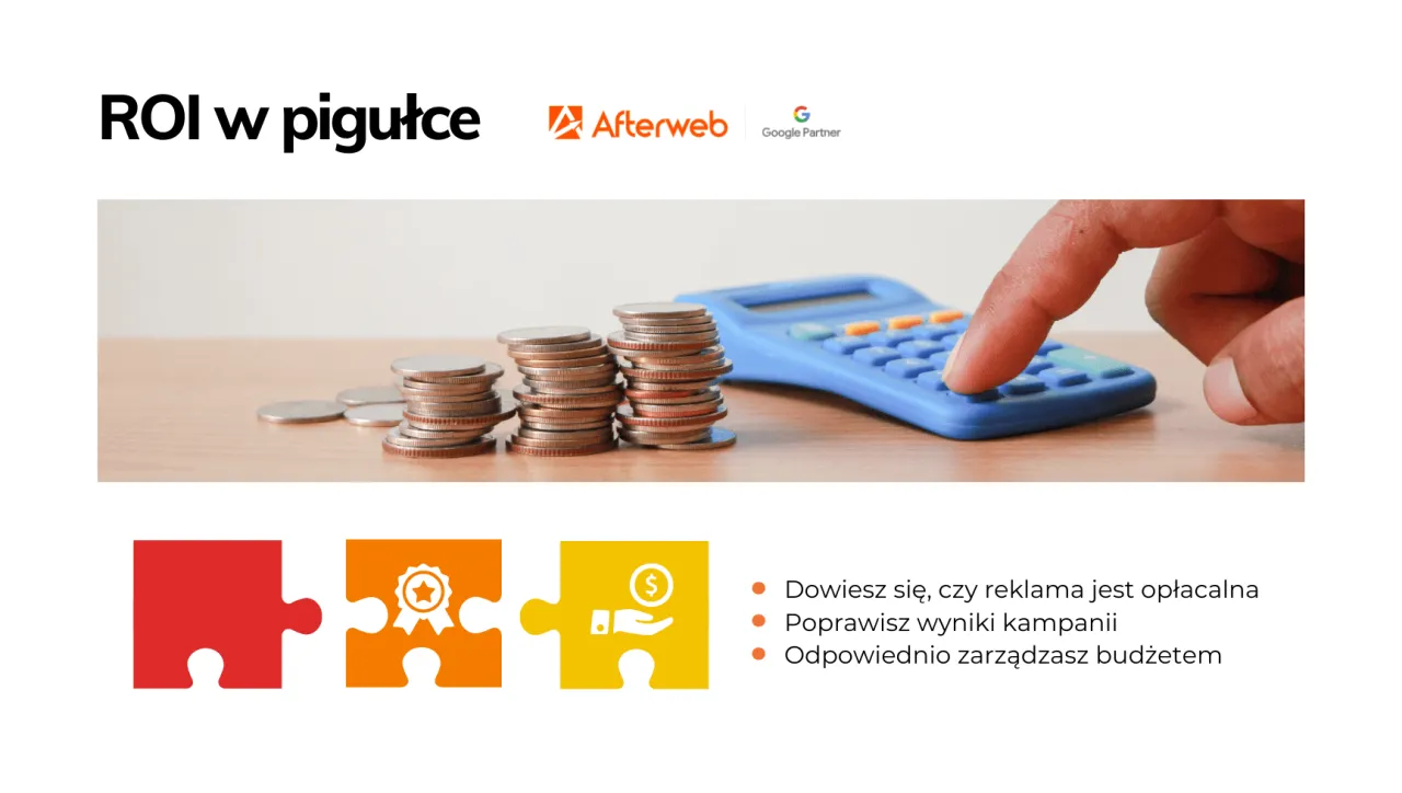 Obliczanie ROI: stos monet i kalkulator. Dowiedz się, czy reklama jest opłacalna, popraw wyniki kampanii i odpowiednio zarządzaj budżetem.