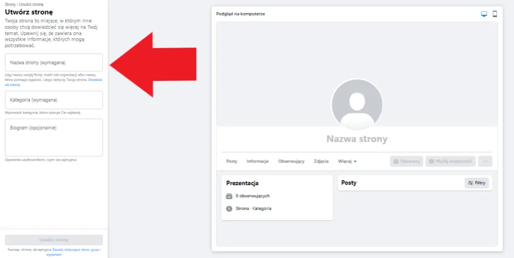 oznaczanie strony facebook krok po kroku