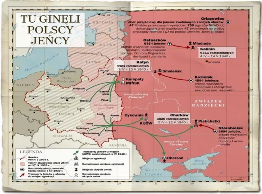 Mapa trasy podr&oacute;ży Polska Katyń