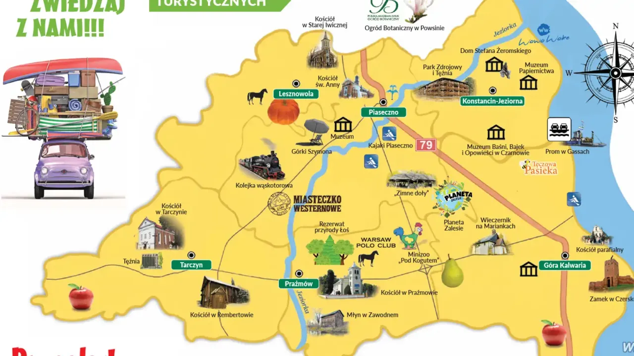 Mapa turystyczna z atrakcjami, idealna na podr&oacute;ż z Wrocławia do Warszawy. Znajdziesz tu dobre jedzenie na trasie i ciekawe miejsca.