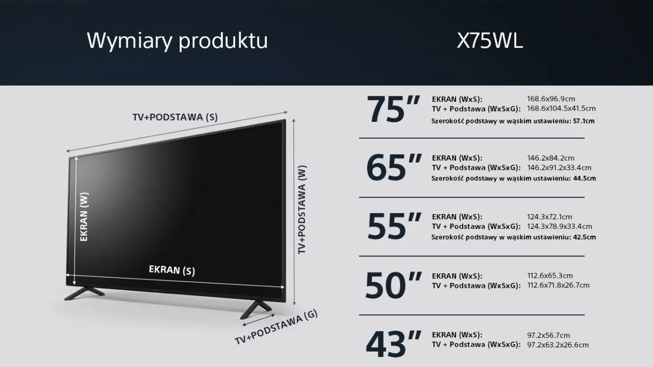 telewizor 50 cali wymiary z ramką i bez