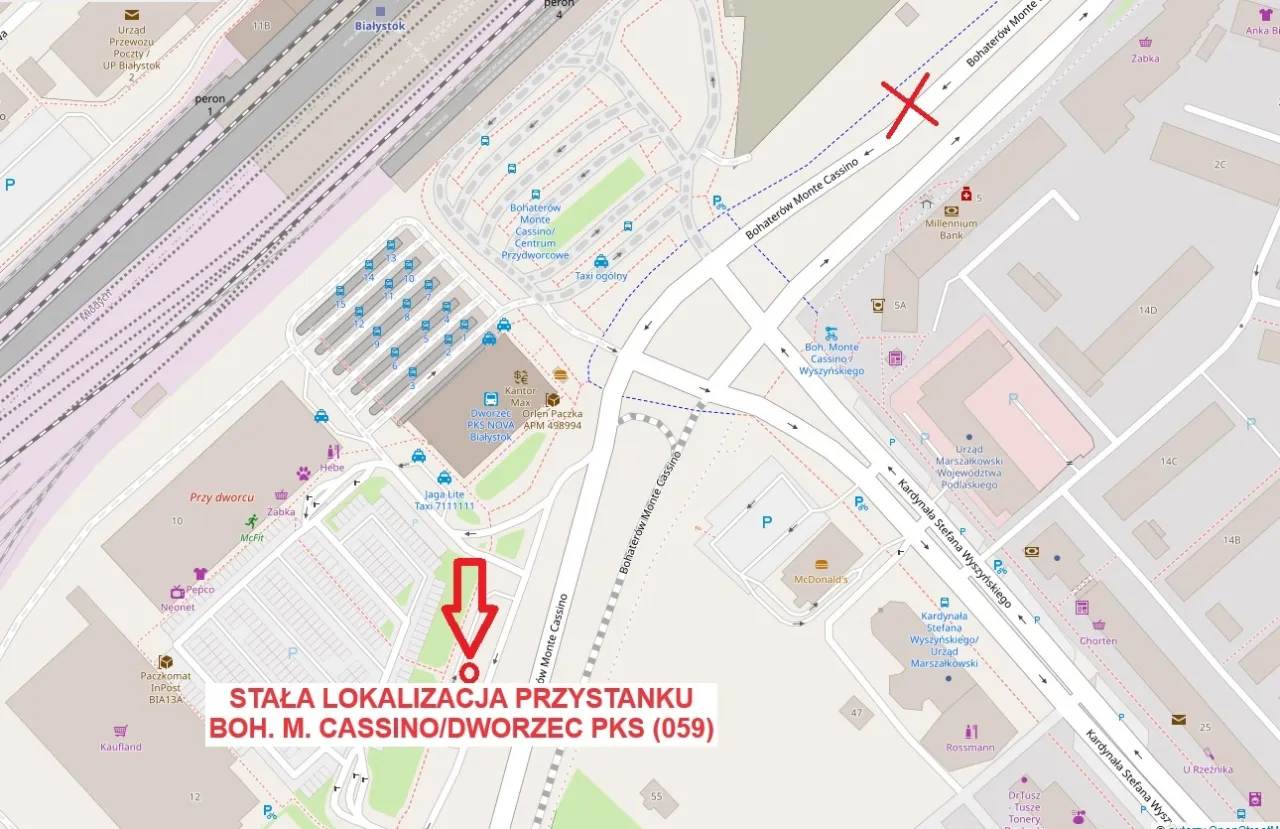 Mapa przejścia z dworca Władysławowo na przystanek PKS