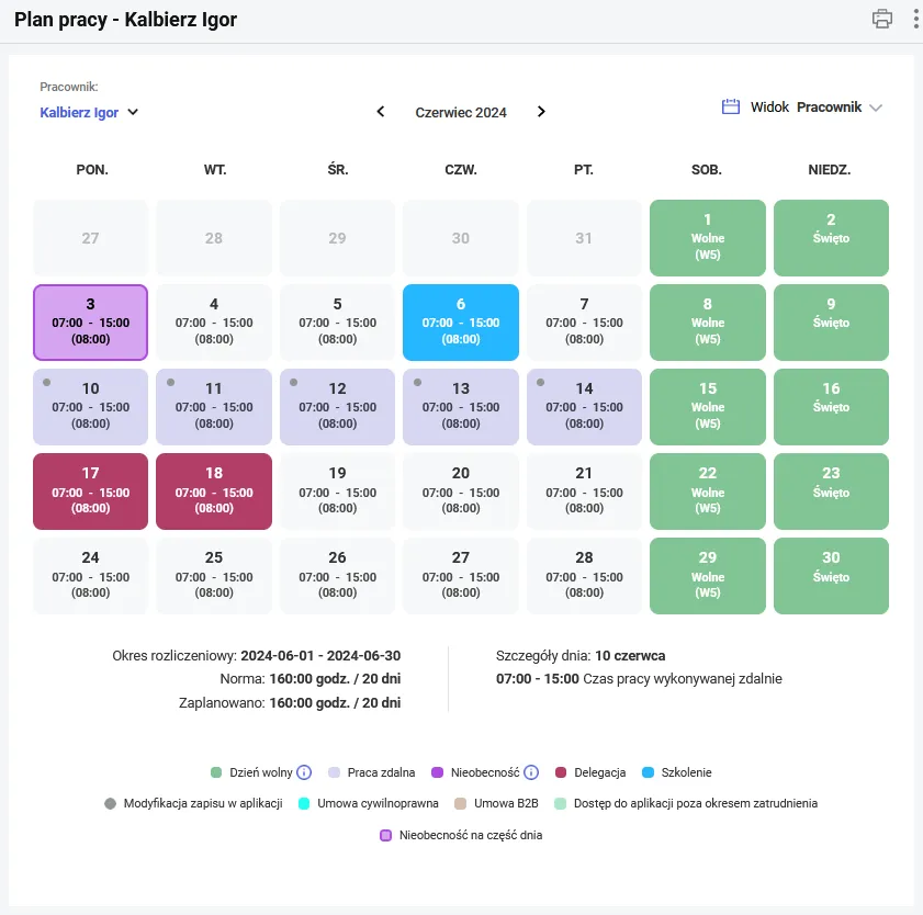 Grafik pracy na kalendarzu lub planerze