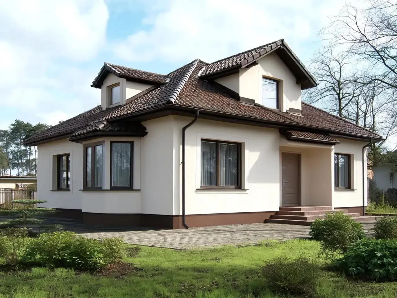 Elewacja do brązowych okien w różnych stylach architektonicznych