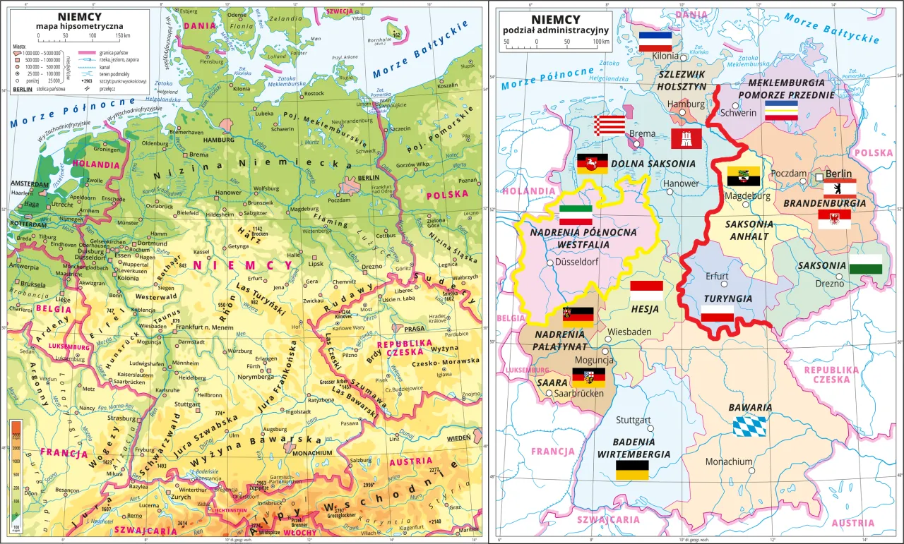 Mapa Niemiec z zaznaczoną Bawarią na południu, graniczącą z Austrią i Czechami.