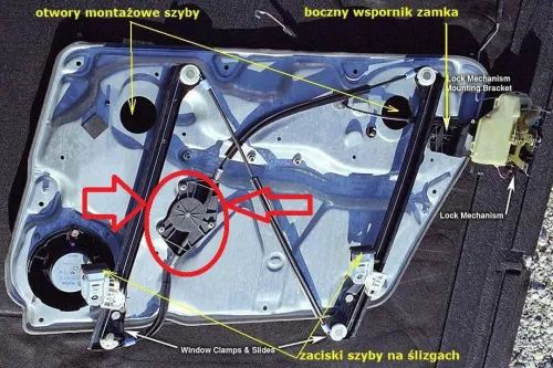 Uszkodzony mechanizm szyby Golf 4 ślizgi linki