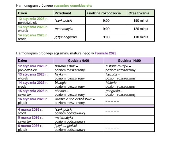 Harmonogram matury 2026 CKE