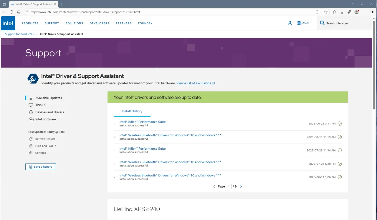 Intel Driver & Support Assistant interface