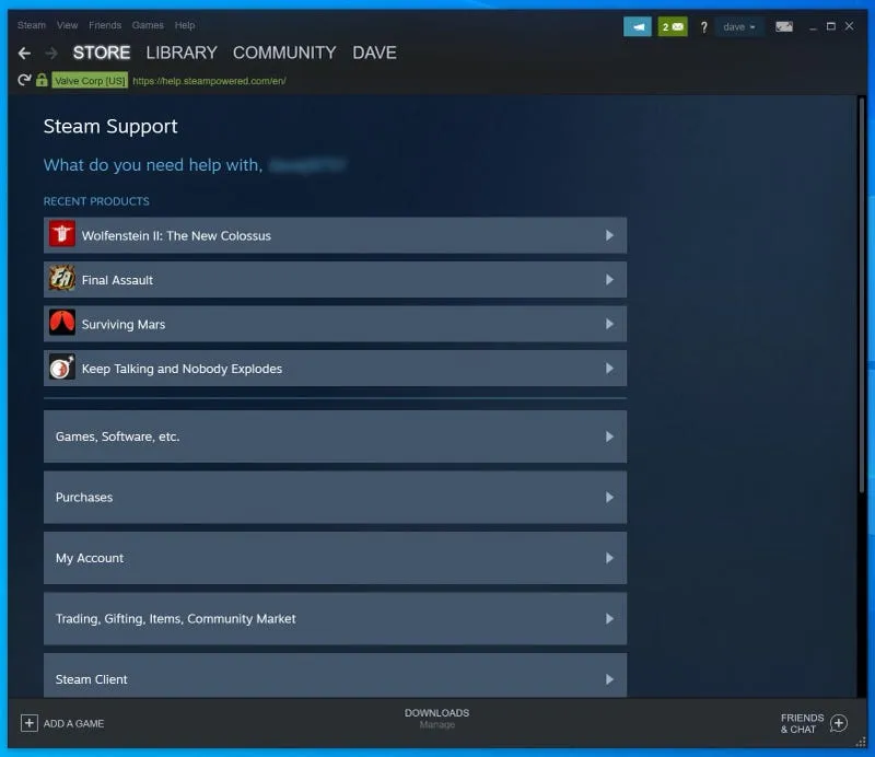 Steam Support strona zgłoszenia
