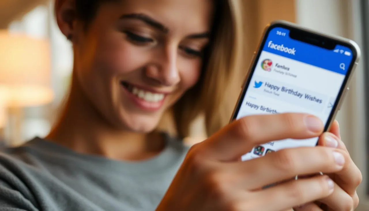 osoba pisząca życzenia urodzinowe na telefonie