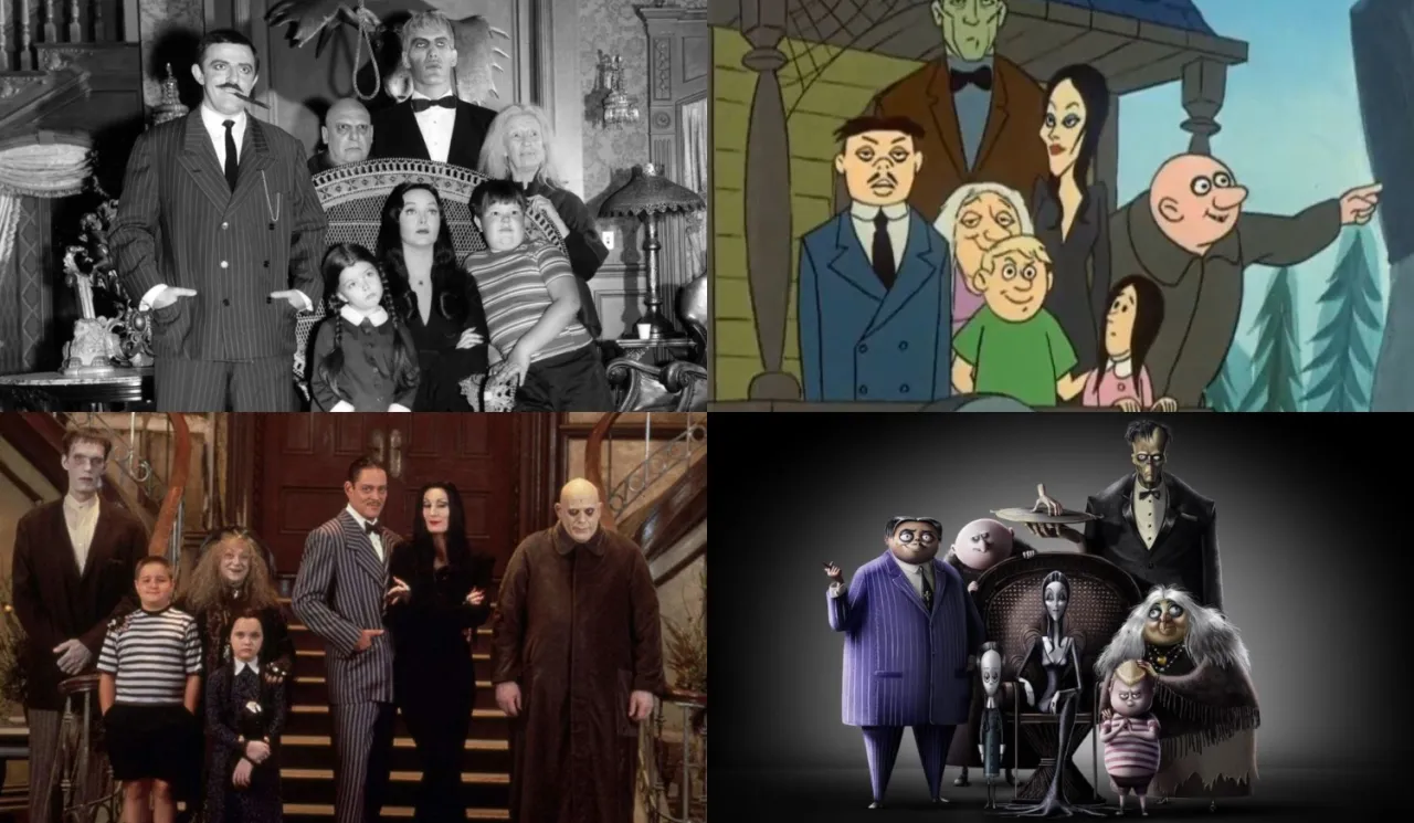 Rodzina Addams&oacute;w postacie gł&oacute;wne w r&oacute;żnych adaptacjach